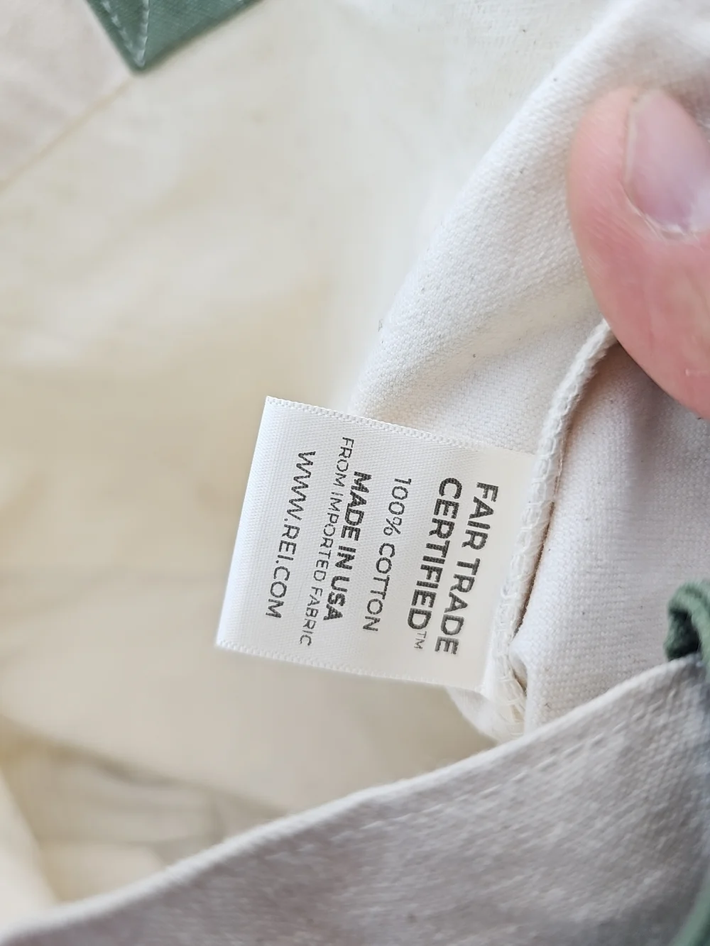 REI Cream Tote with Green Straps and Lime Logo - Picture 5 of 7